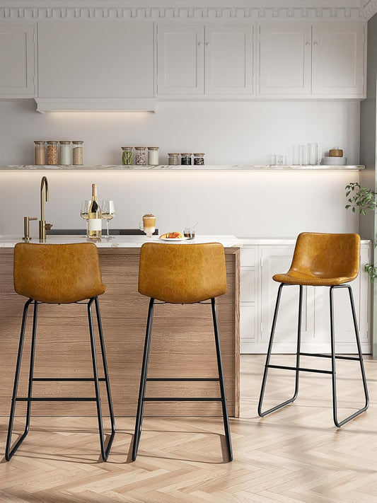 Modern Faux Leather Bar Stools Set of 3 for Kitchen Island
