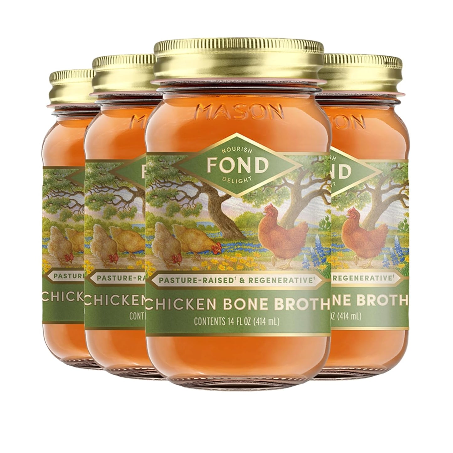 FOND Regenerative Pasture-Raised Chicken Bone Broth 14 oz Pack