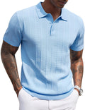 Mens Knit Polo Shirt Ribbed Textured Short Sleeve - Lightweight Design