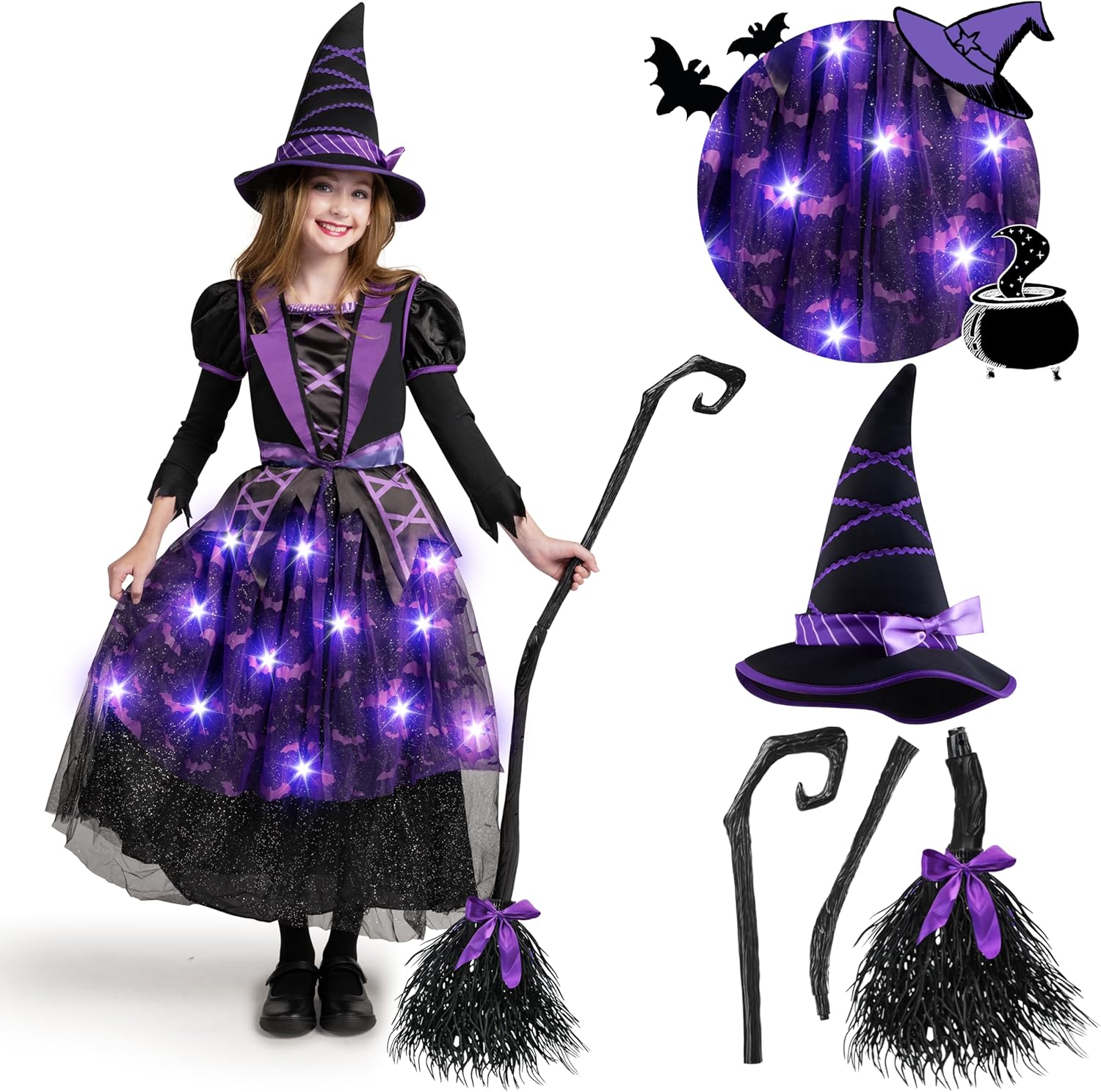 Light Up Witch Costume for Kids - Spooktacular Creations