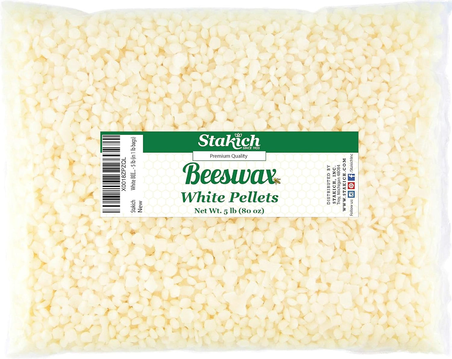 Stakich White Beeswax Pellets - Natural Cosmetic Grade 5 Pound