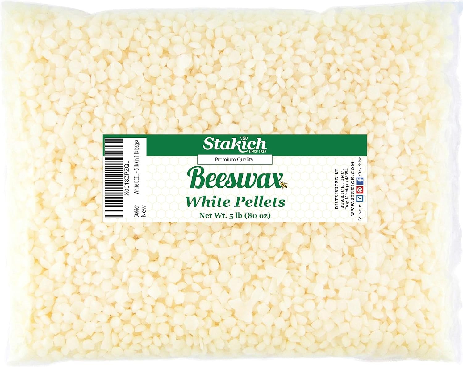 Stakich White Beeswax Pellets - Natural Cosmetic Grade 5 Pound