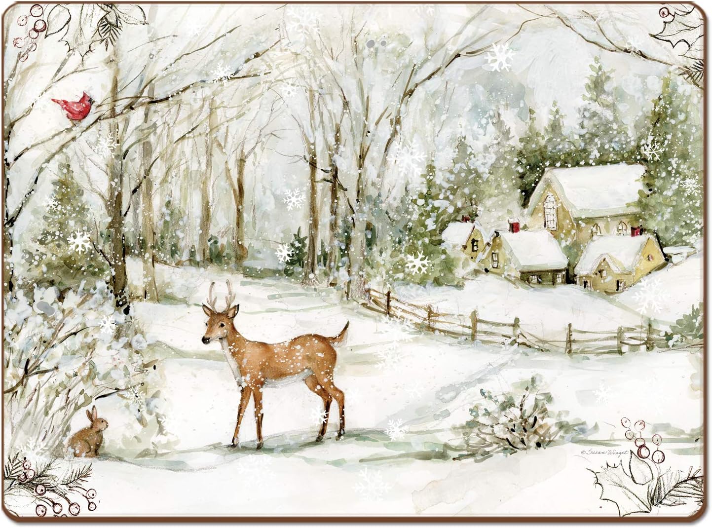 Winter Forest Deer Decorative Hardboard Placemats 4 Pack
