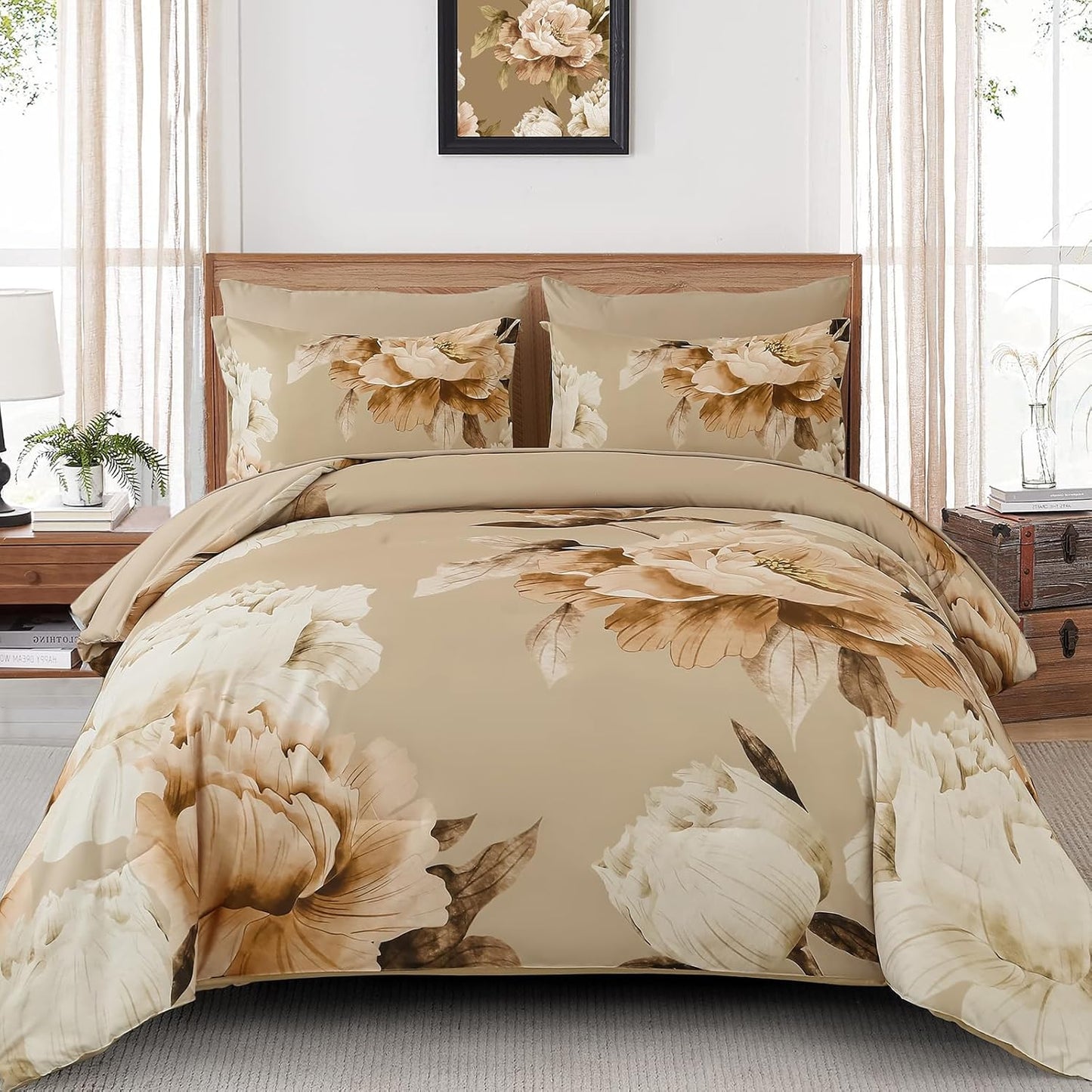 Khaki Queen Comforter Set 7 Piece Bed in a Bag for All Seasons