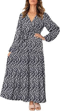 Boho Leopard Print Ruffle Maxi Dress - Flowy Wrap V-Neck