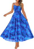 Women Summer Floral Maxi Dress Cowl Neck Spaghetti Strap (Style G1Q8)