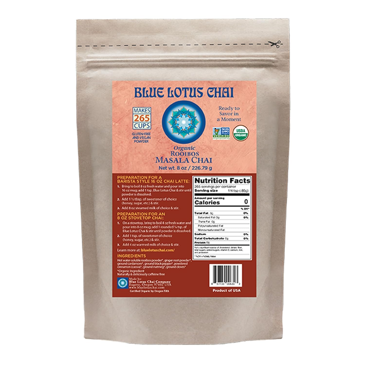 Blue Lotus Chai Organic Rooibos Masala Chai - Caffeine-Free Delight