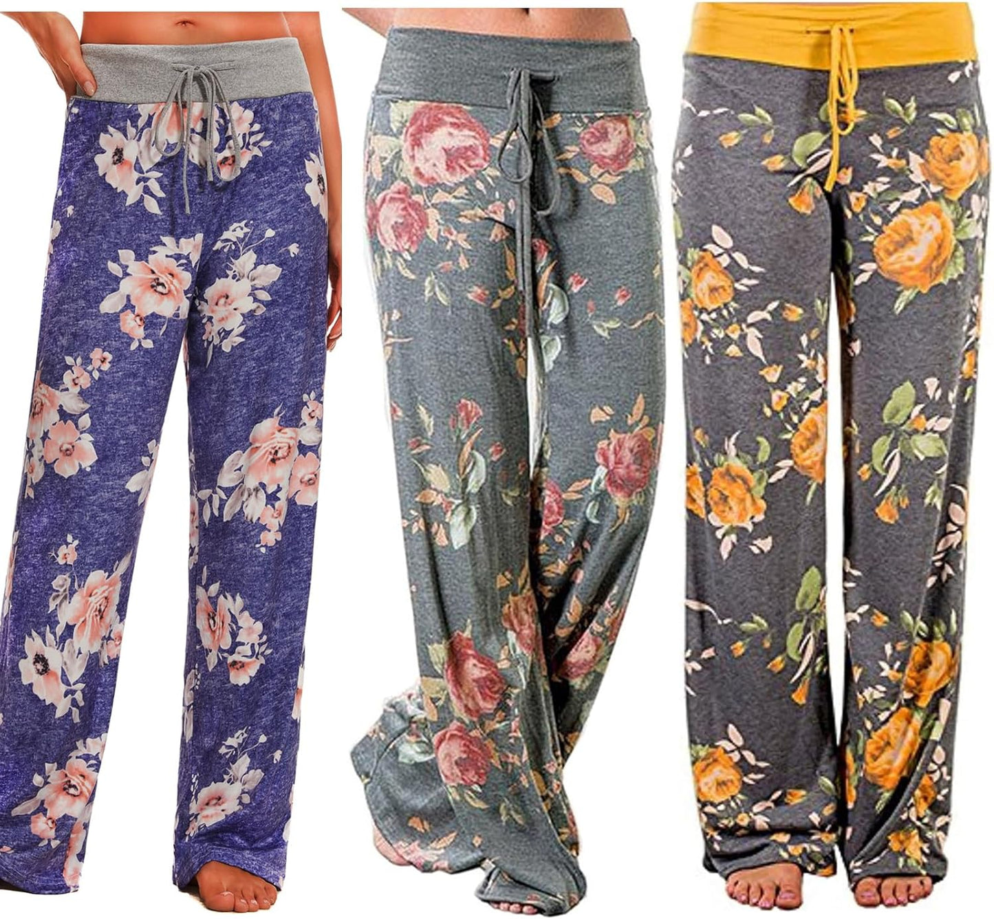 Comfy Pajama Pants for Women by ROSA JUNIO - Floral Palazzo Style