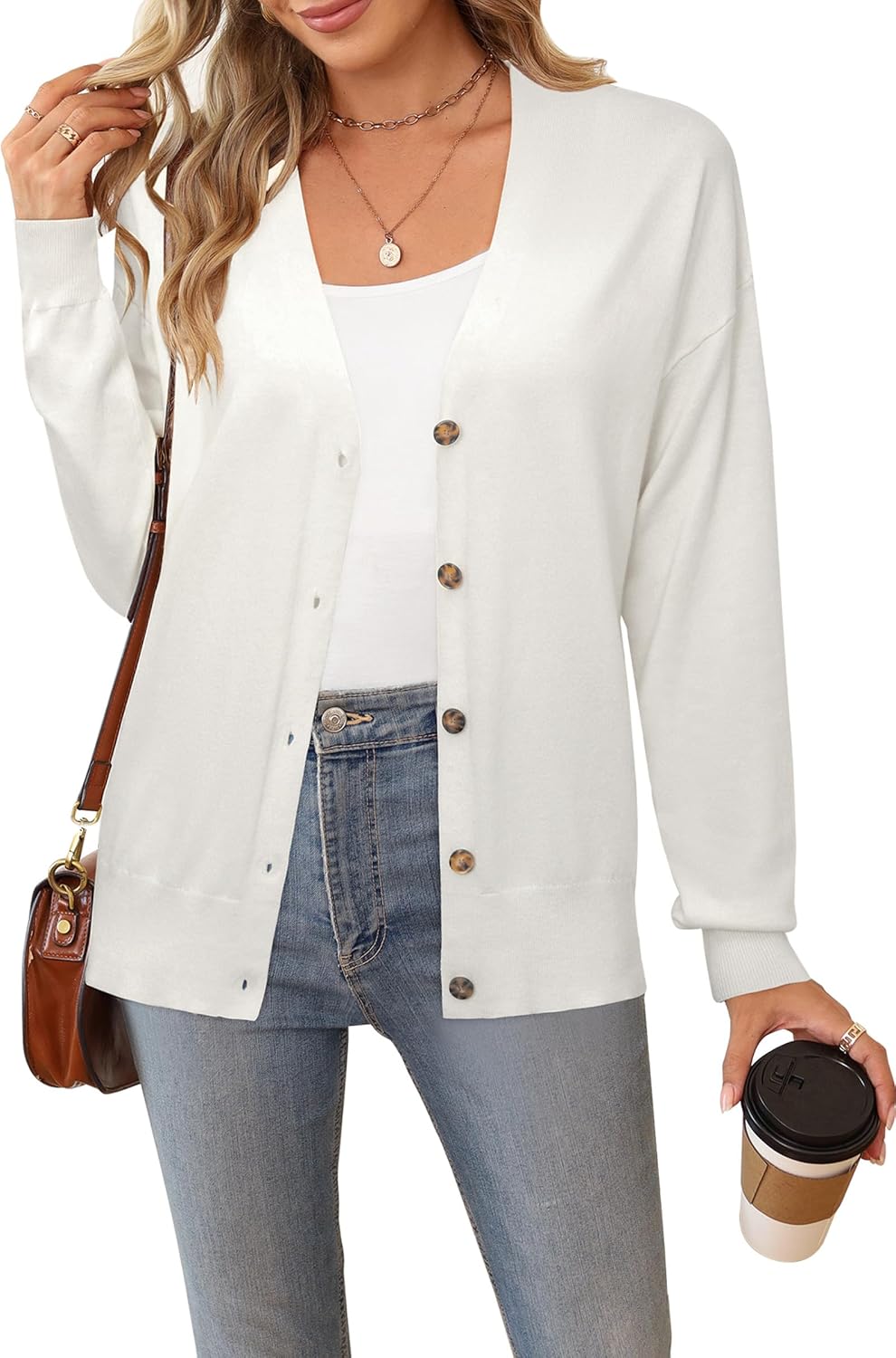Arach&Cloz Womens Wool Blend Lightweight Cardigan Sweater