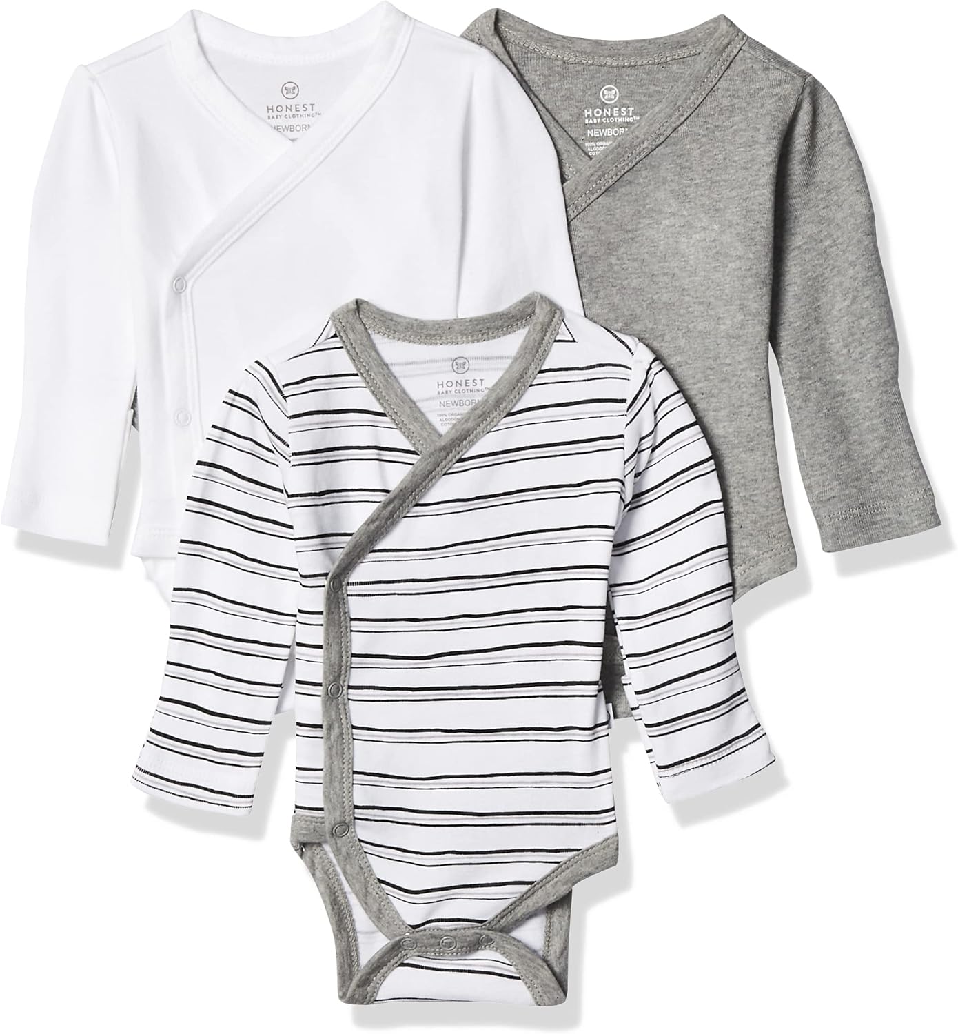 HonestBaby 3-Pack Long Sleeve Side-Snap Kimono Bodysuits