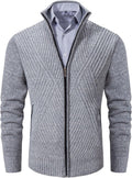 Men's Full Zip Stand Collar Cardigan Sweater - Warm Fleece Lined
