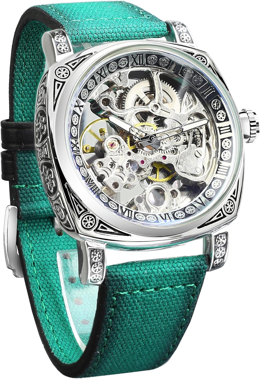 Forsining Square Retro Mechanical Watch with Leather Strap