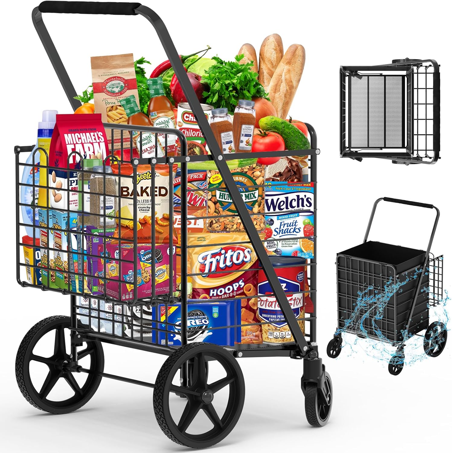 450lbs Capacity Shopping Cart with Double Basket for Groceries