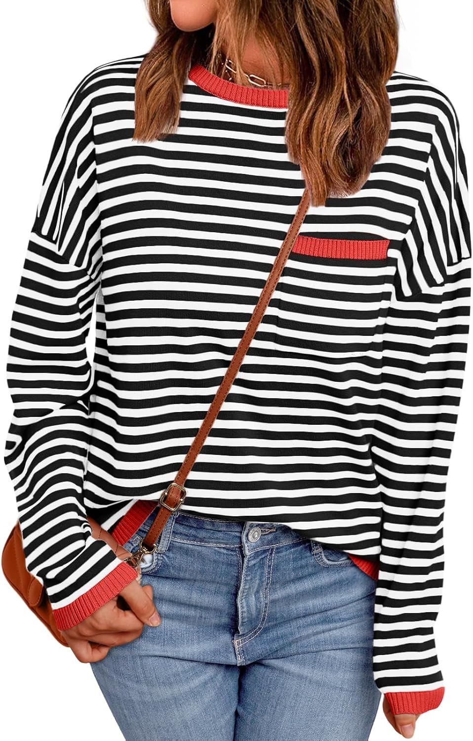 LILLUSORY Womens Striped Soft Knit Pullover Sweater for Style
