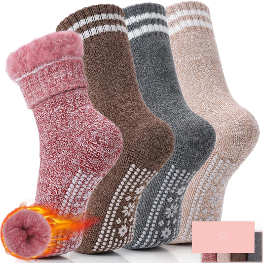 HUGSWEET Thermal Slipper Socks for Women - Cozy & Warm 4 Pairs