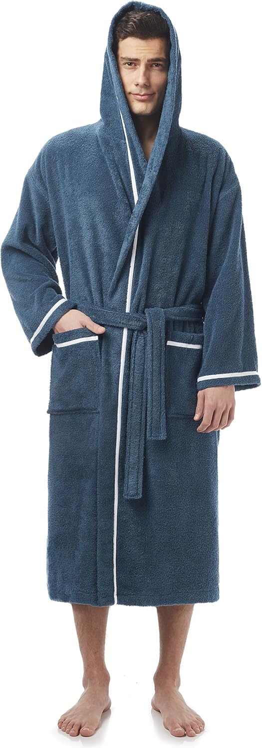 Turkish Cotton Hooded Bathrobe for Men - Classic Comfort