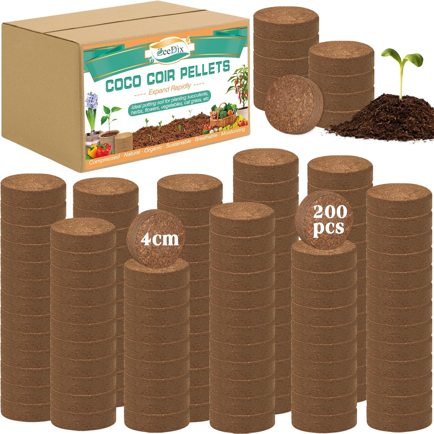 Coco Coir Pellets for Indoor Plants - 200pcs Seed Starting Soil