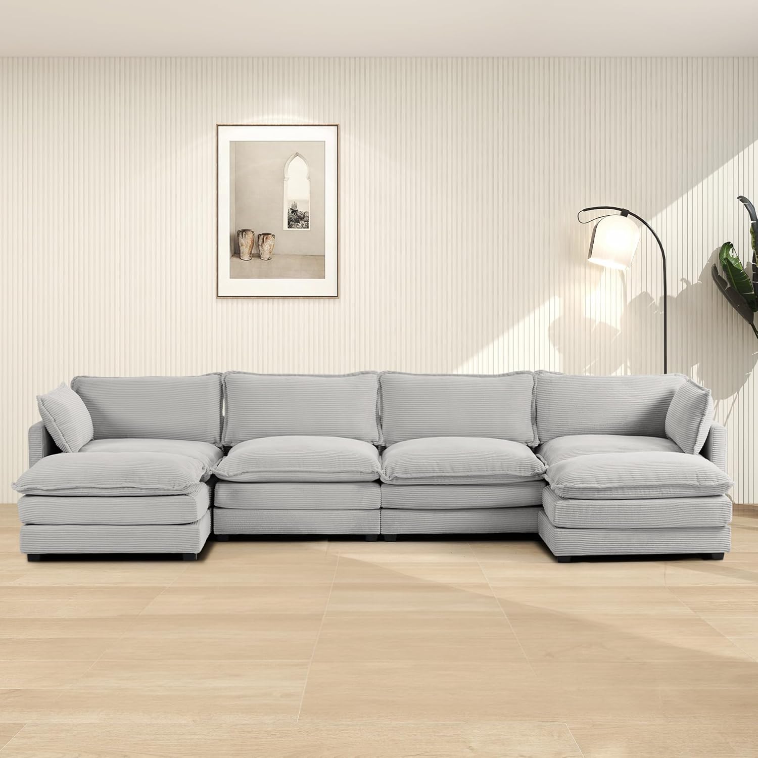 148ft Sectional Cloud Couch with Ottomans for Cozy Living Room
