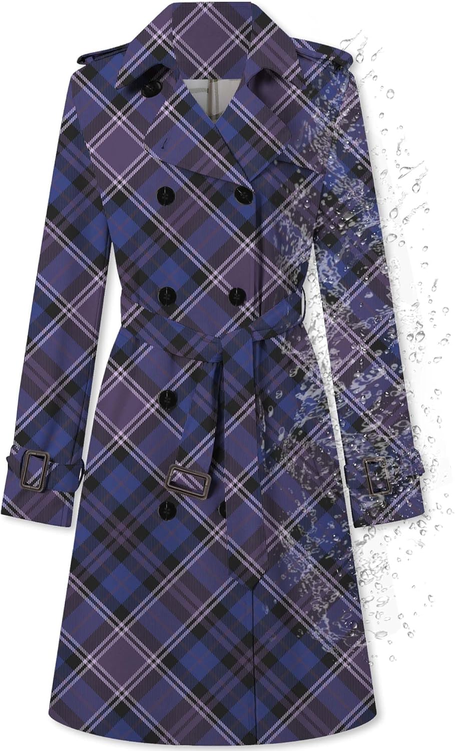 Women's Double Breasted Waterproof Trench Coat with Belt