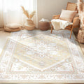 6x9 Area Rug Low Pile Vintage Distressed Print - Washable Non Slip