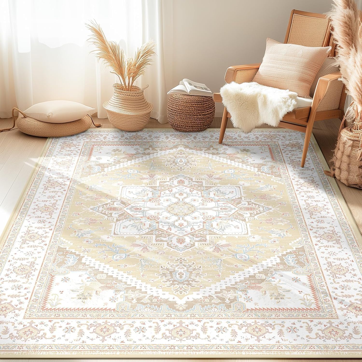 Vintage Print Area Rugs for Living Room Soft Non Slip Carpet