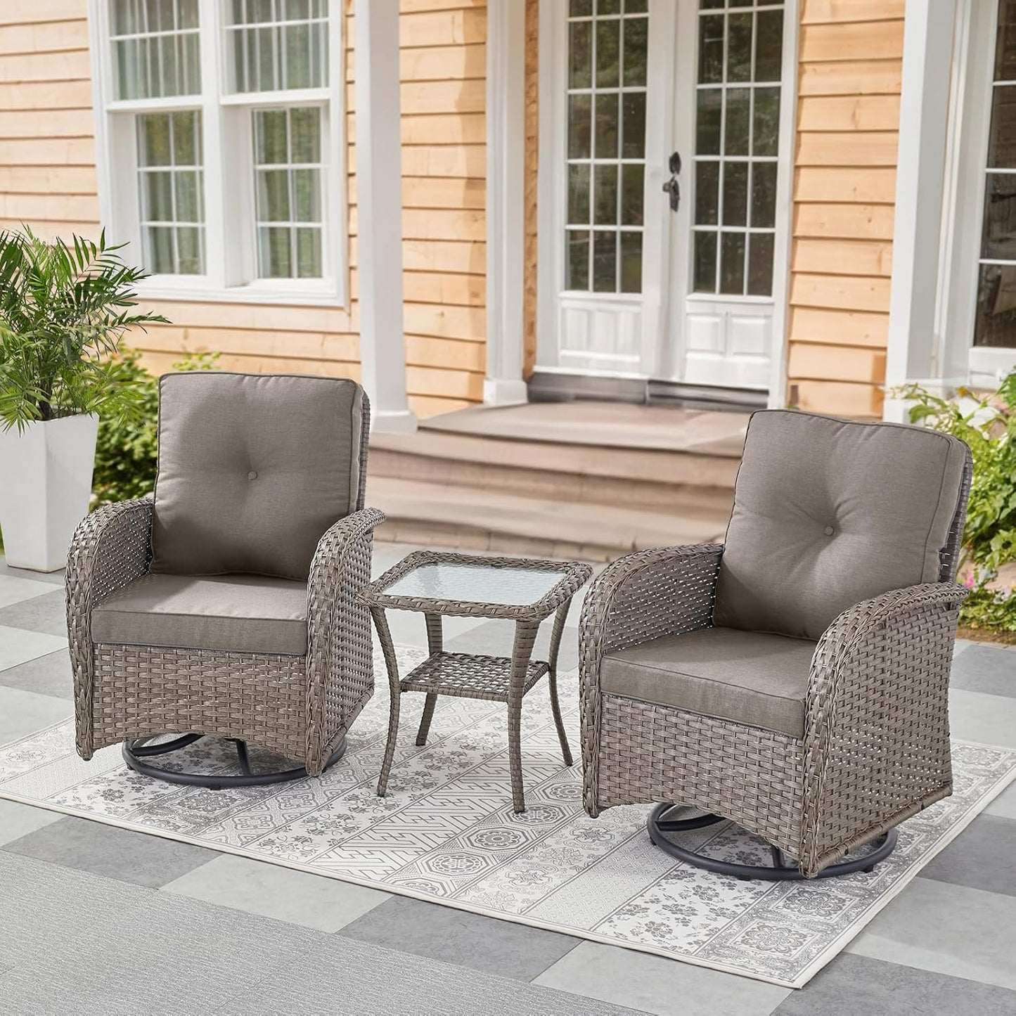 Belord Swivel Patio Chairs Wicker Set for Outdoor Comfort