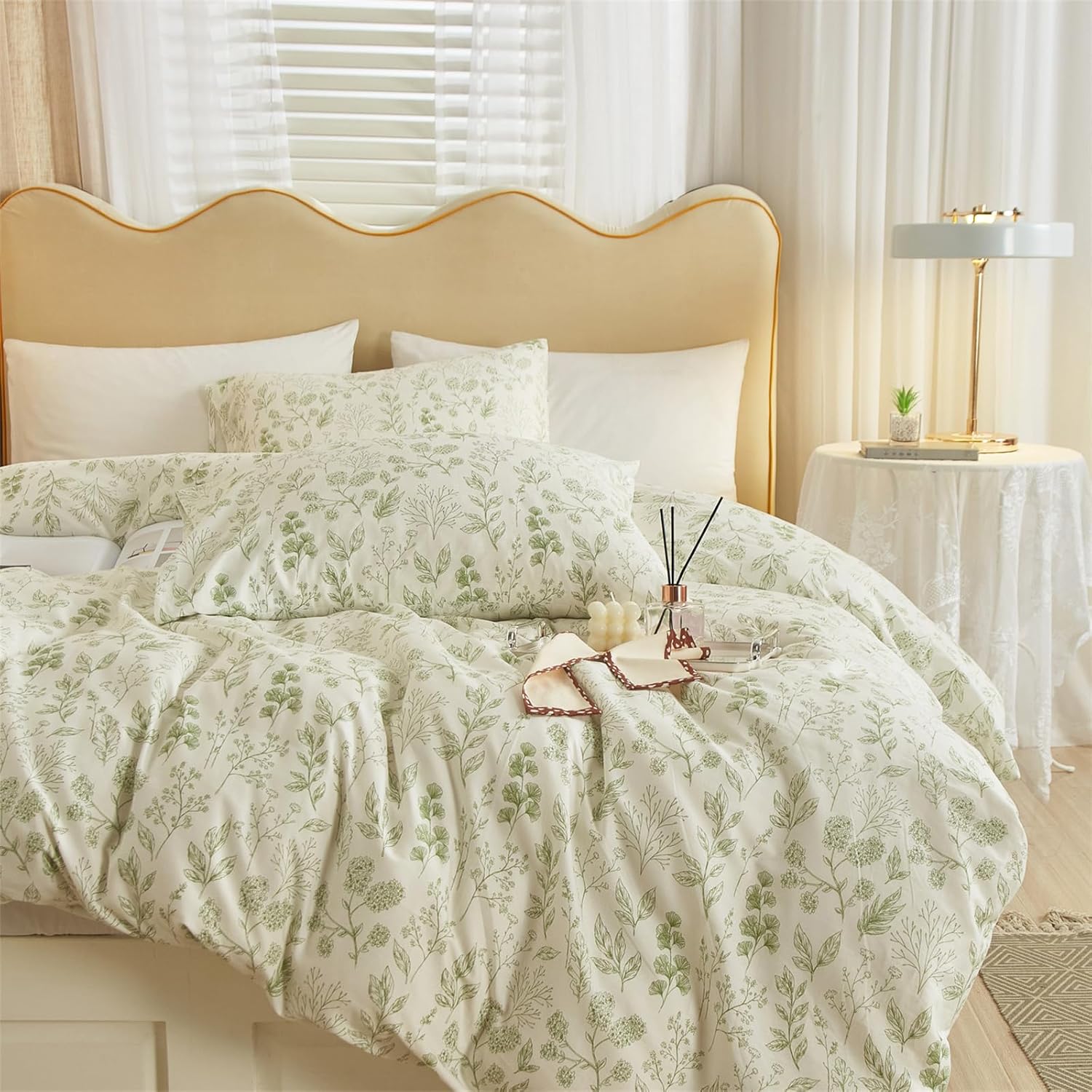 Mixinni Green Flower Leaves Printed Twin XL Comforter Set