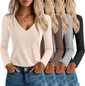 Neer 4 Pack Women's V Neck Long Sleeve Tees - Soft Layering Basics