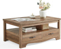 Farmhouse Coffee Table with Storage and Drawers - Chic Curved Base