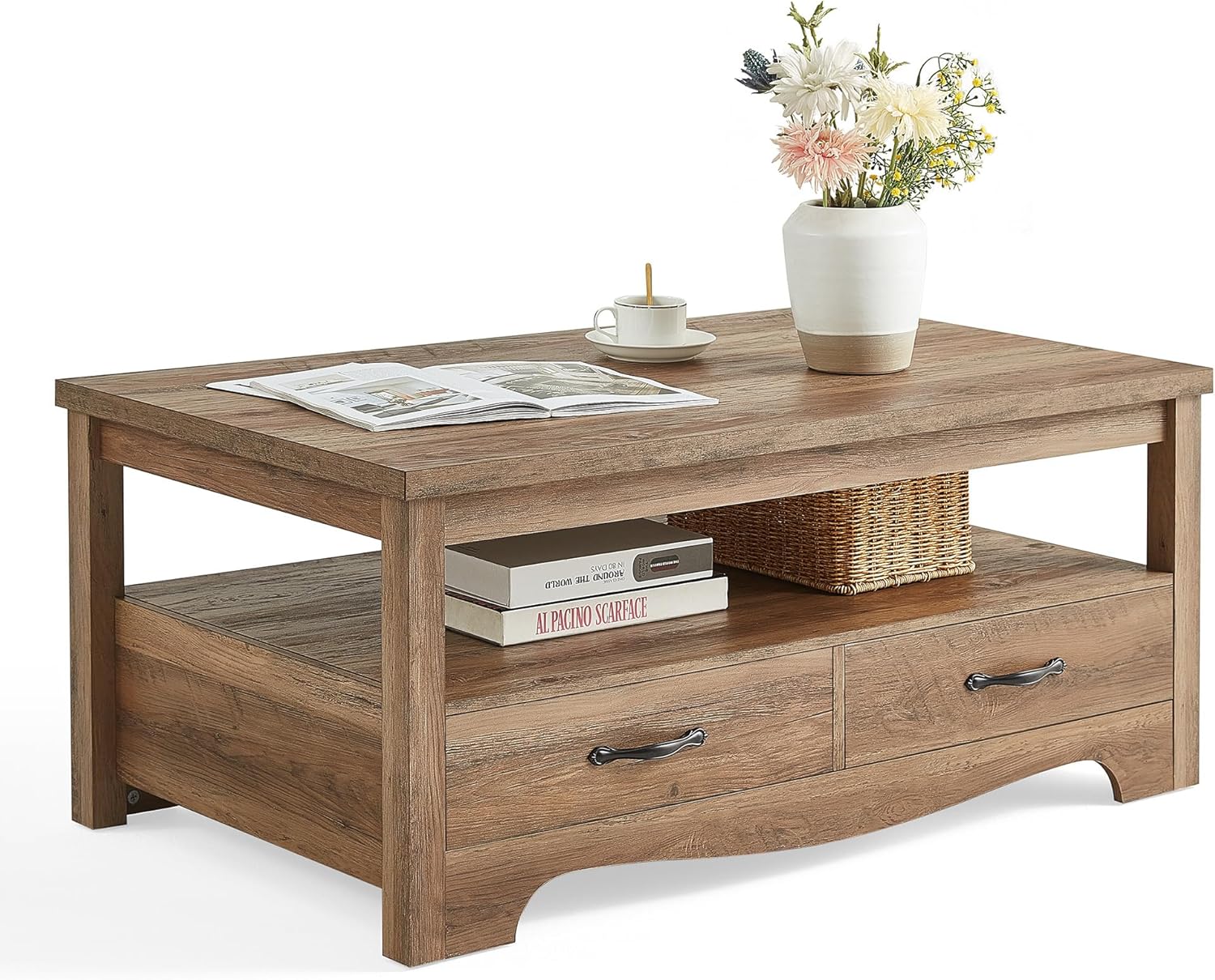 LINSY HOME Farmhouse Coffee Table with Storage - Chic Storage Solution