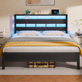 Queen Bed Frame with Storage Headboard and LED Lights - Platform Bed