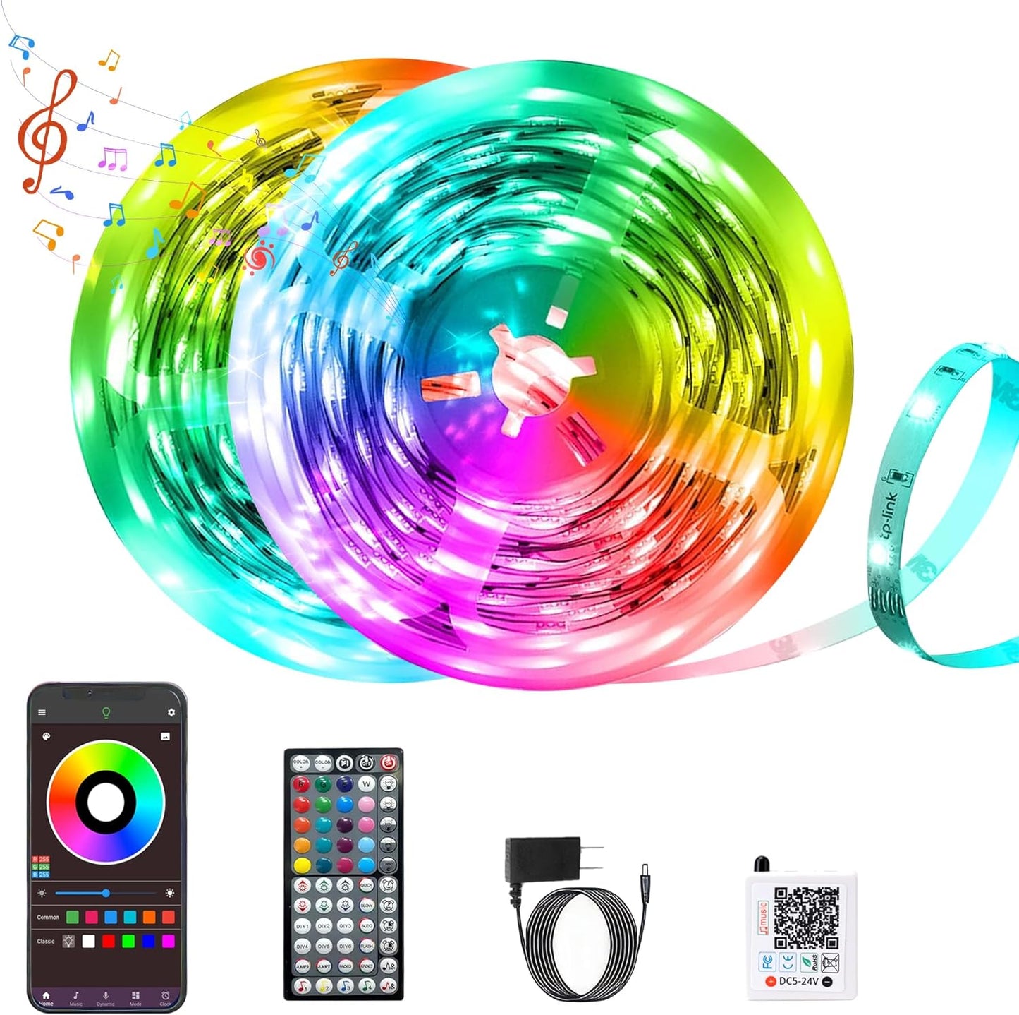 200FT Music Sync RGB LED Strip Lights: Remote & App Control