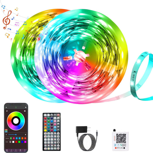200FT Music Sync RGB LED Strip Lights: Remote & App Control