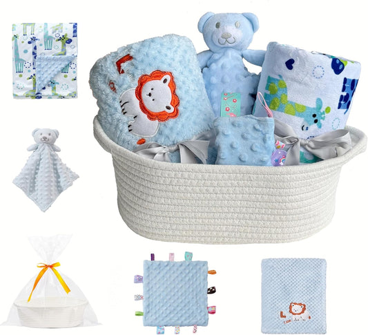 CREVENT Baby Welcome Gift Set Storage Basket with 2 Blankets