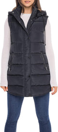 Sebby S.E.B Women's Long Puffer Vest - Quilted Faux Down Hooded Vest