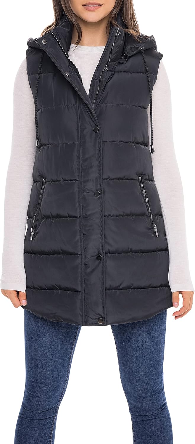 Sebby Women's Long Puffer Vest for Fall and Winter Warmth