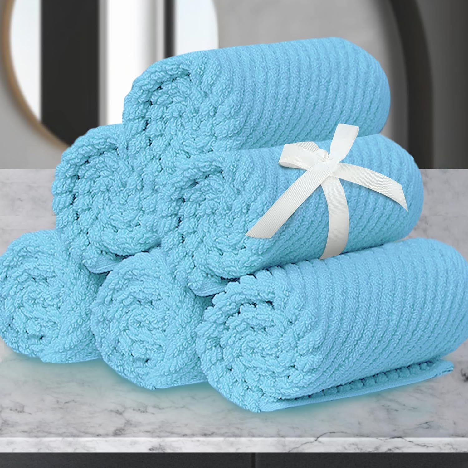 Luxury 100% Cotton Blue Washcloths Set - Soft & Absorbent