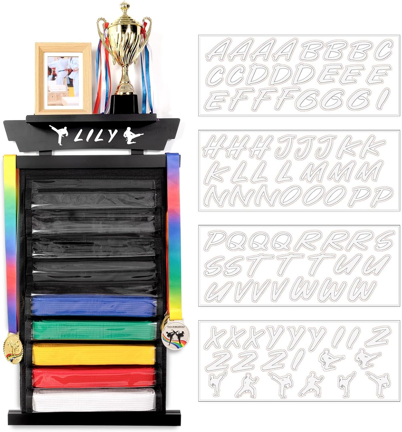 Karate Belt Display Rack with Stickers for Martial Arts Lovers