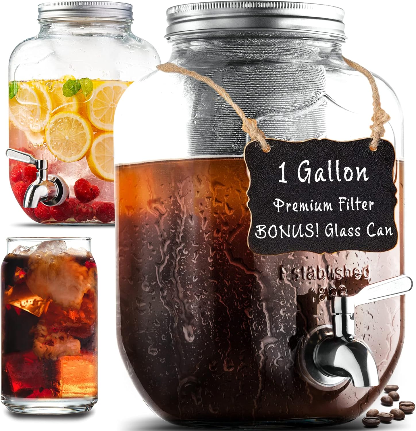 Le'raze Cold Brew Maker - Fine Mesh Filter - Stainless Steel Spigot
