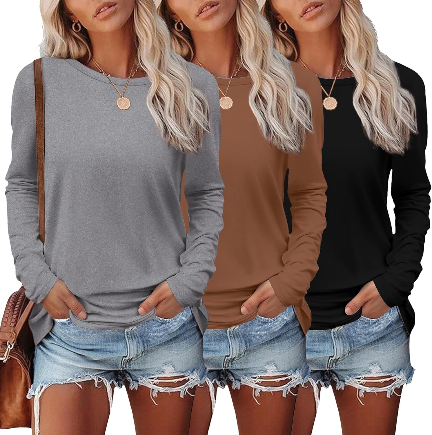 Ekouaer Womens Long Sleeve Shirts 3 Pack for Trendy Styles