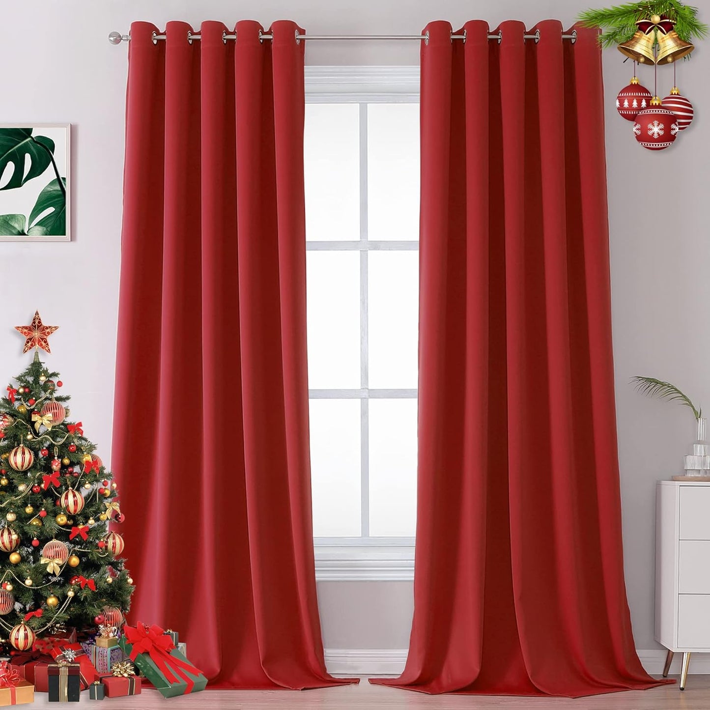 DUALIFE 108 inches Long Red Blackout Curtains for Bedroom