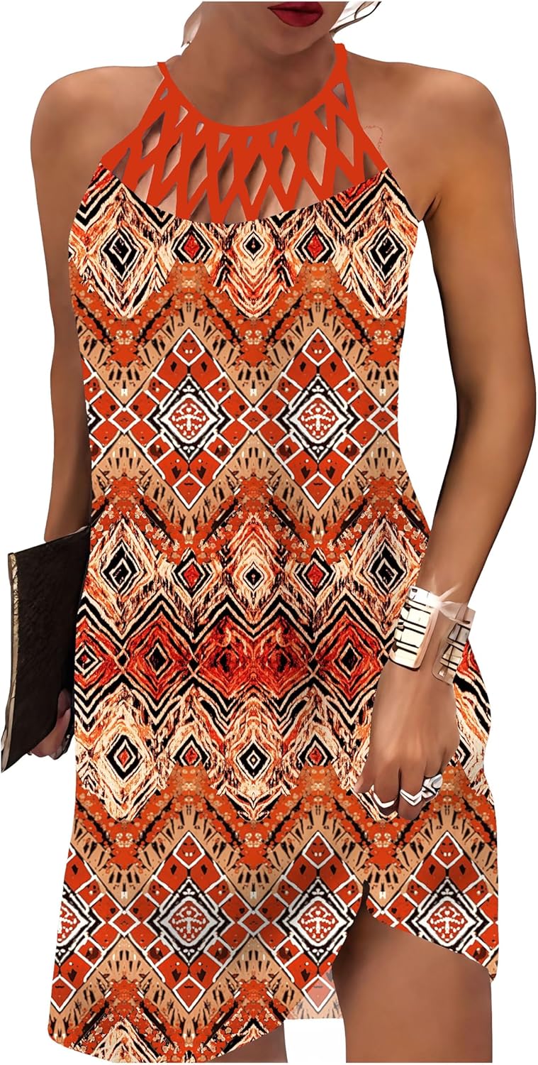 BIRW Summer Dresses for Women Casual Floral Halter Neck Style