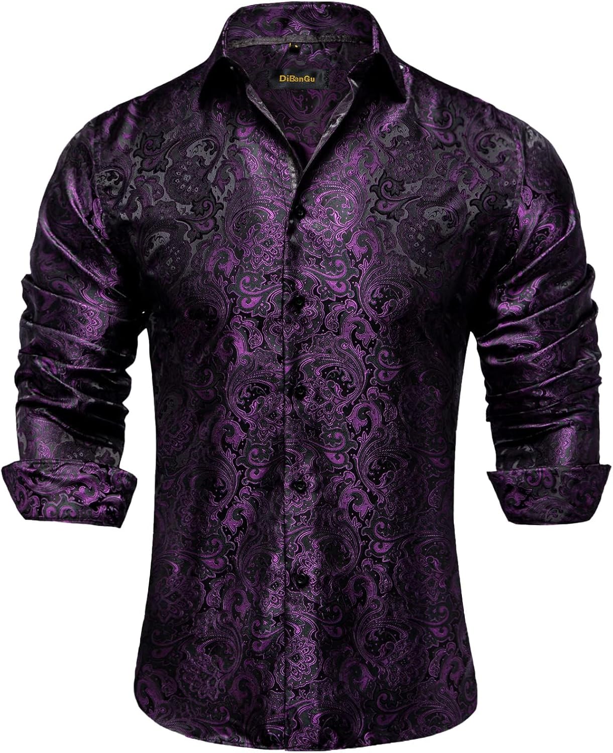 DiBanGu Mens Silk Paisley Dress Shirts for Elegant Occasions