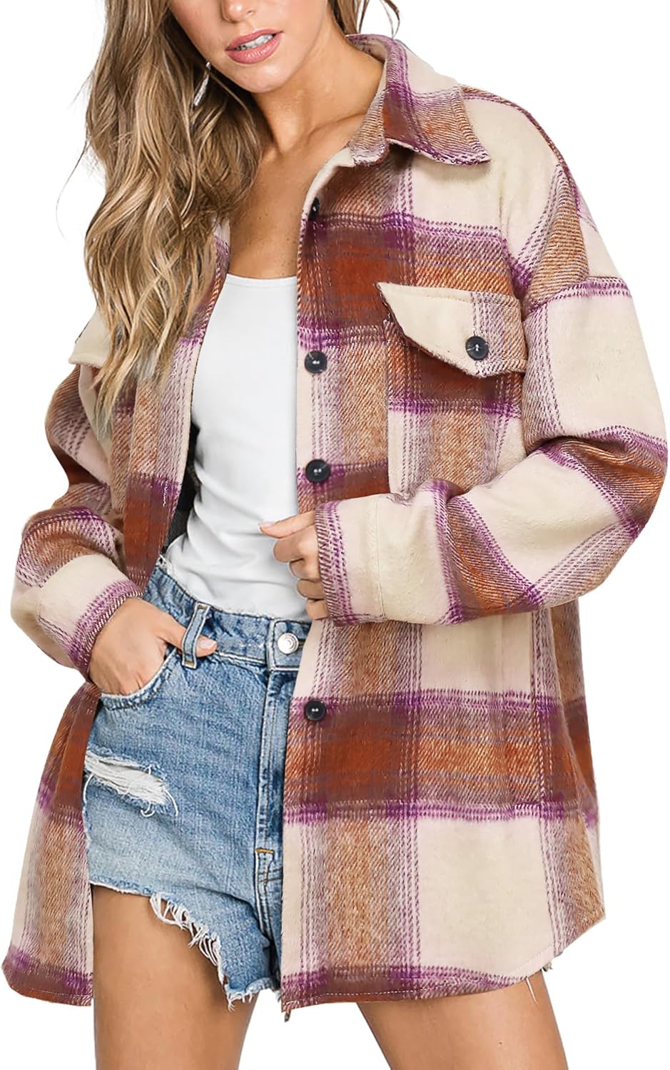 Beaully Women's Flannel Plaid Shacket for Fall Outfits