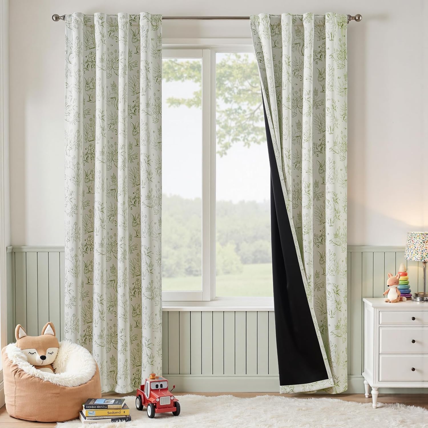 Bunny Woodland Toile Blackout Curtains for Nursery 84 Inches