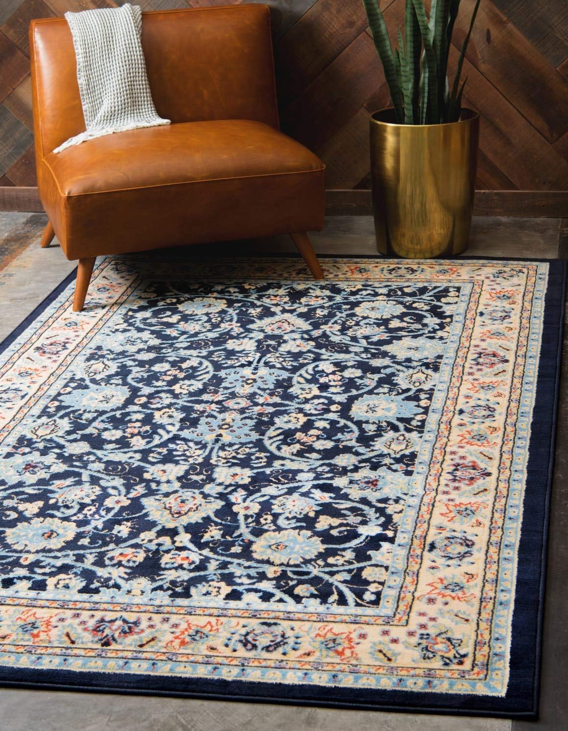 Unique Loom Sialk Hill Collection Area Rug - Navy Blue/Cream