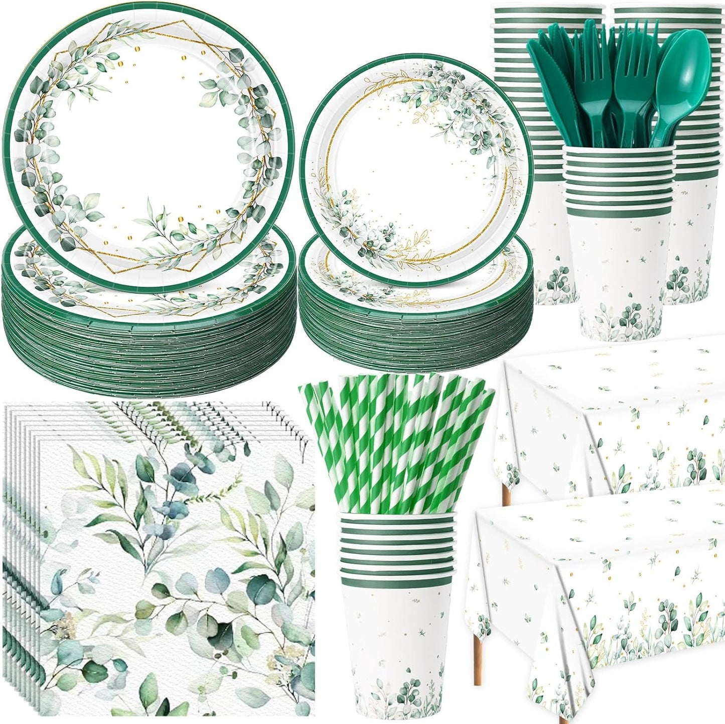 452 Pcs Sage Green Party Decorations for 50 Guests - Eucalyptus Theme