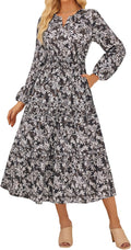 GRACE KARIN Floral Long Sleeve Maxi Dress - Versatile Fall Guest Dress