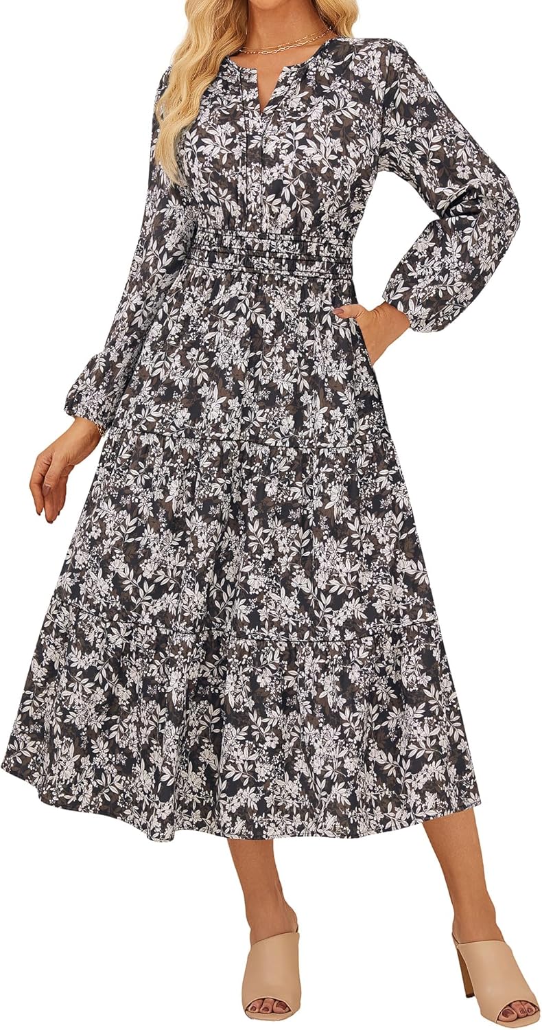 Floral Long Sleeve Maxi Dress for Women - Perfect for Weddings