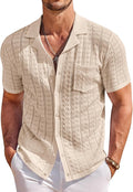 Men's Knit Button Down Shirt Short Sleeve Vintage Polo - Breathable be